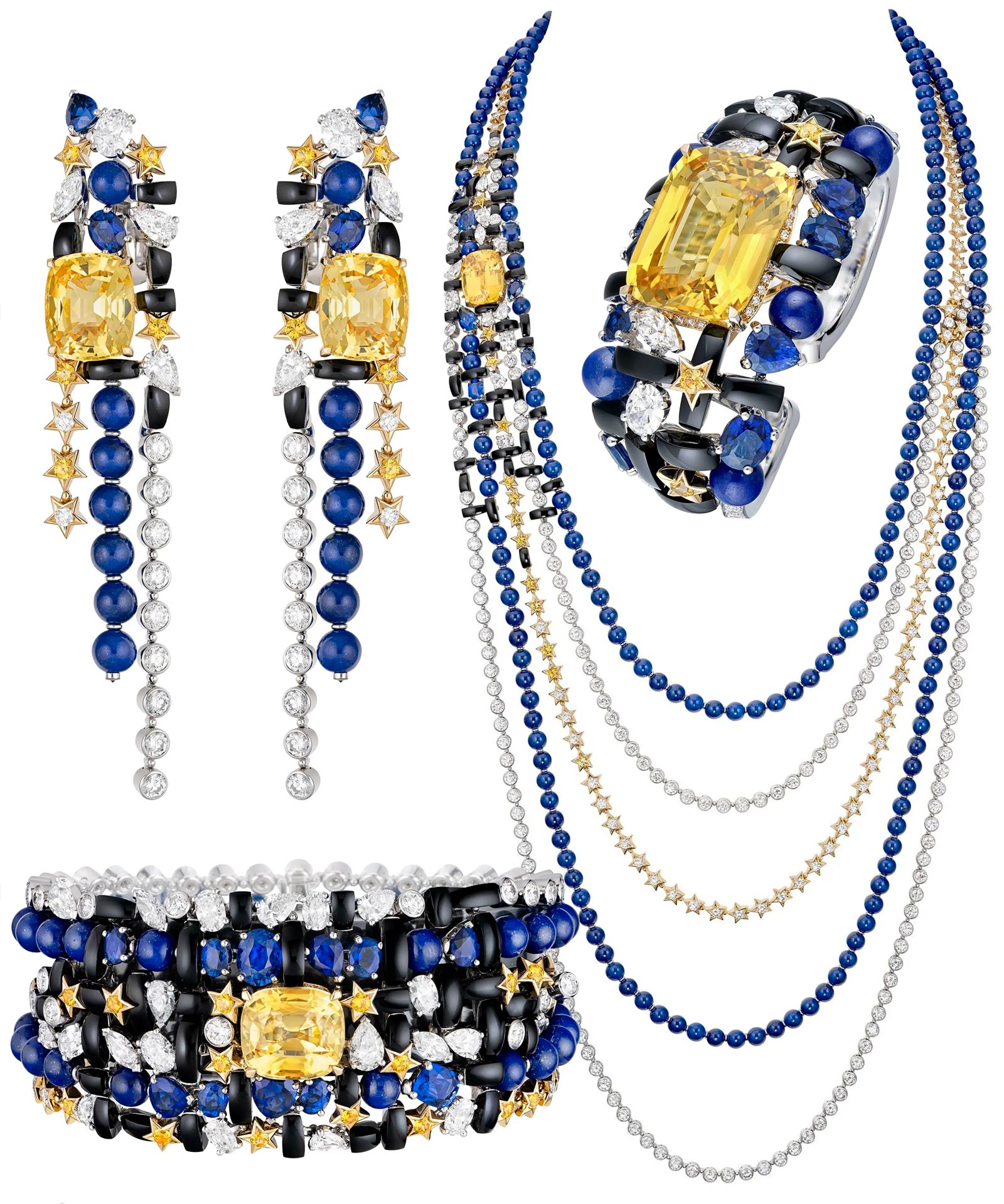Серьги, колье, кольцо, браслет Tweed Étoile Tweed de Chanel Серьги, колье, кольцо, браслет Tweed Étoile из коллекции Tweed de Chanel