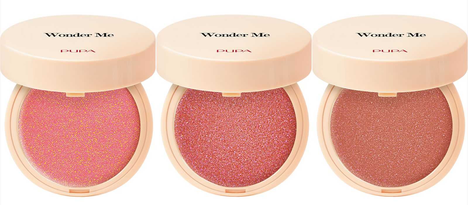 Pupa Milano, румяна Wonder Me, оттенки: Thrill me Glow, Hug me Glow, That's hot Radiant Pupa Milano, румяна Wonder Me, оттенки: 001 Thrill me Glow, 002 Hug me Glow, 003 That's hot Radiant